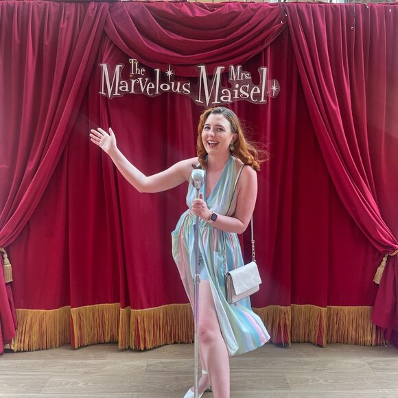 Pastel Halter Dress with Slit – Mrs. Maisel-Inspired Vintage Glam - Picture 3 of 7